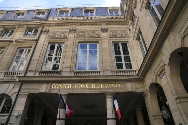 FILE - The Constitutional Council is pictured in Paris, France, Wednesday, April 12, 2023. France's top constitutional body is to rule Wednesday May 3, 2023 on a last-ditch effort by opposition lawmakers to thwart President Emmanuel Macron's move to raise the retirement age to 64, through a possible referendum or new bill restoring the age to 62. (AP Photo/Michel Euler, File)