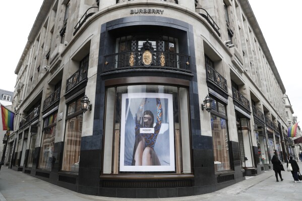 FILE - A view of the Burberry store on Regents Street, in London, Thursday, July 16, 2020. British luxury fashion house Burberry said Monday, July 15, 2024, it has appointed Joshua Schulman, formerly head of Michael Kors and Coach, as its new chief executive officer as the company warned it expected to record an operating loss in the first half of the year amid slumping retail sales. (AP Photo/Alastair Grant, file)