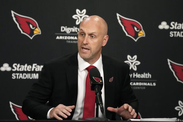 Monti Ossenfort speaks after being introduced as the new general manager of the Arizona Cardinals NFL football team during a news conference in Tempe, Ariz., Tuesday, Jan. 17, 2023. (AP Photo/Ross D. Franklin)