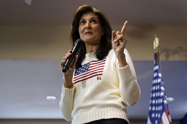 Republican presidential candidate Nikki Haley speaks during a town hall, Monday, Dec. 18, 2023, in Nevada, Iowa. (AP Photo/Charlie Neibergall)