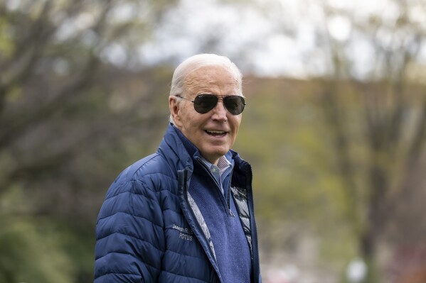 President Joe Biden walks to Marine One for departure from the South Lawn of the White House, Friday, April 5, 2024, in Washington. Biden is headed to Maryland. (AP Photo/Alex Brandon)