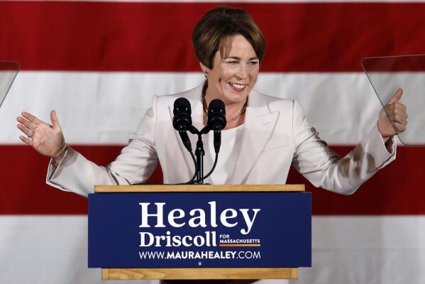 Massachusetts Gov.-elect Maura Healey speaks during a Democratic election night party Tuesday, Nov. 8, 2022, in Boston. (AP Photo/Michael Dwyer)