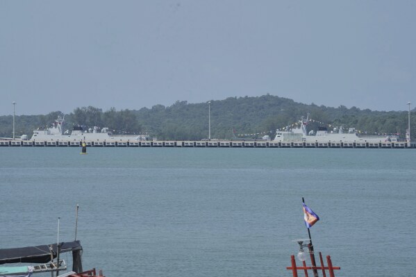 Chinese warships dock at a naval base's pier during an official inauguration of the Ream Naval Base in Sihanoukville, southwestern of Phnom Penh, Cambodia, Saturday, April 5, 2025. (AP Photo/Heng Sinith, File)