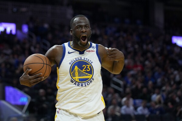 Golden State Warriors forward Draymond Green reacts during the first half of an NBA basketball game against the Atlanta Hawks, Wednesday, Jan. 24, 2024, in San Francisco. (AP Photo/Godofredo A. Vásquez)