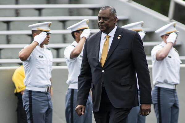 Defense Secretary Lloyd Austin arrives to attend United States Military Academy graduating ceremony on Saturday, May 22, 2021, in West Point, N.Y. (AP Photo/Eduardo Munoz Alvarez)