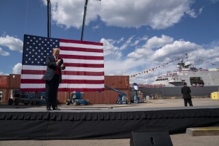 President Donald Trump arrives to speak at Fincantieri Marinette Marine, Thursday, June 25, 2020, in Marinette, Wis. (AP Photo/Evan Vucci)