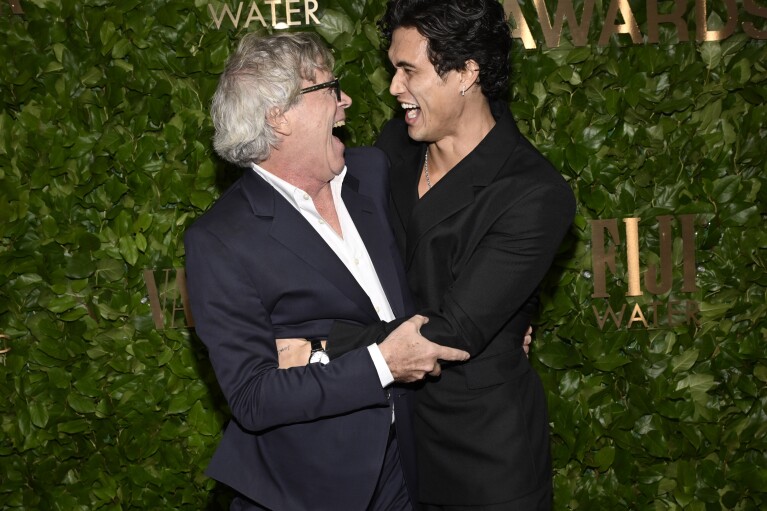 Todd Haynes, left, and Charles Melton attend the Gotham Independent Film Awards at Cipriani Wall Street on Monday, Nov. 27, 2023, in New York. (Photo by Evan Agostini/Invision/AP)