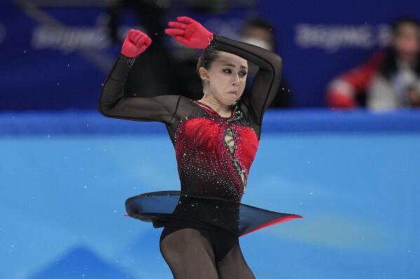 Kamila Valieva, of the Russian Olympic Committee, competes in the women's free skate program during the figure skating competition at the 2022 Winter Olympics, Thursday, Feb. 17, 2022, in Beijing. (AP Photo/David J. Phillip)