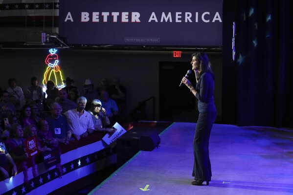 Republican presidential candidate former UN Ambassador Nikki Haley makes comments at a campaign event in Forth Worth, Texas, Monday, March 4, 2024. (AP Photo/Tony Gutierrez)