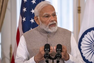 India's Prime Minister Narendra Modi speaks during a State Visit Luncheon at the State Department, Friday, June 23, 2023, in Washington. (AP Photo/Jacquelyn Martin)