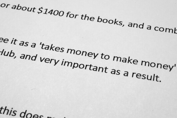 After Supreme Court Justice Sonia Sotomayor confirmed a 2017 visit to Clemson University, a faculty member, commenting on the event's higher-than-expected costs, described it as a "'takes money to make money' moment," in this email photographed on June 27, 2023. Records obtained by The Associated Press show that Supreme Court justices have attended publicly funded events at colleges and universities that allowed the schools to put the justices in the room with influential donors, including some whose industries have had interests before the court. (AP Photo/Jon Elswick)