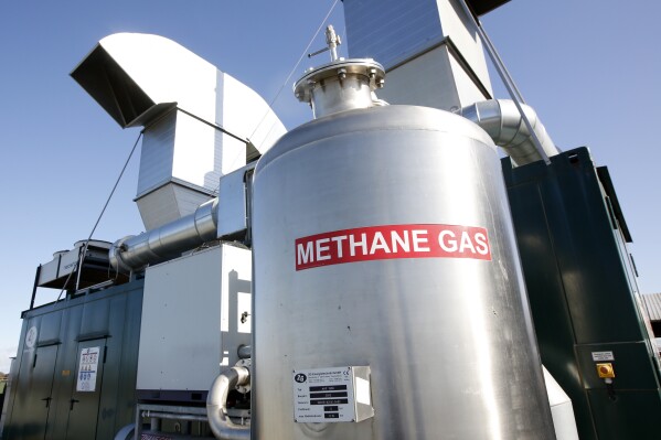 FILE - A view of a methane digester at the New Hope Dairy in Galt, California, on Wednesday, Nov. 23, 2016. European Union negotiators reached a deal on Wednesday, Nov. 15, 2023, to reduce highly polluting methane gas emissions from the energy sector across the 27-nation bloc.One of the biggest causes of climate change is methane gas emissions, second only to carbon dioxide, and the gas also causes serious health problems. Most emissions come from the energy, agriculture and waste sectors. (AP Photo/Rich Pedroncelli, File)