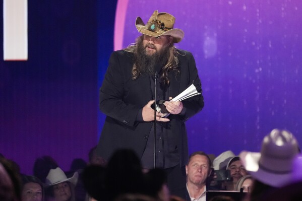 Chris Stapleton accepts the award for male artist of the year during the 59th annual Academy of Country Music Awards on Thursday, May 16, 2024, at the Ford Center in Frisco, Texas. (AP Photo/Chris Pizzello)