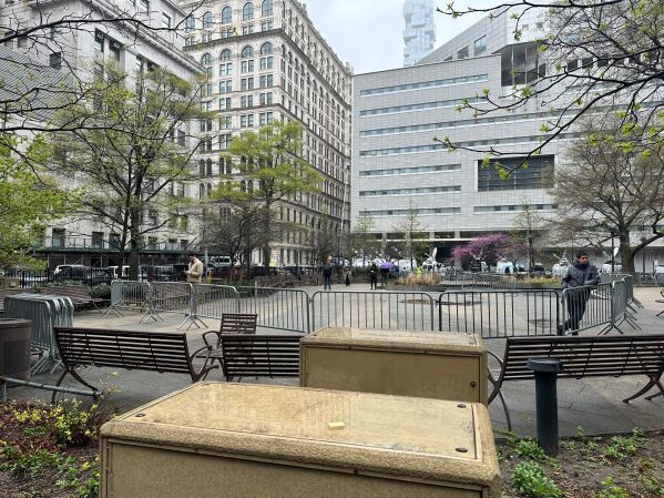 An empty park outside the courthouse in lower Manhattan | Photo by Ted Shaffrey