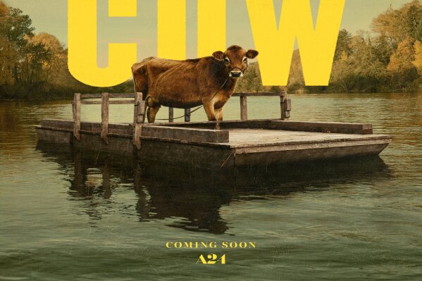 This image released by A24 shows poster art for the film "First Cow." Kelly Reichardt's film led all films in nominations for the 30th annual Gotham Awards with four nods, including best film, best screenplay, best actor for John Magaro and breakthrough actor for Orion Lee. (A24 via AP)