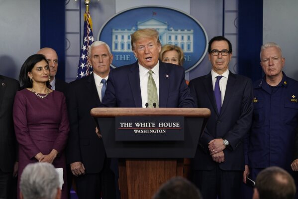 President Donald Trump speaks during a press briefing with the coronavirus task force, at the White House, Tuesday, March 17, 2020, in Washington. (AP Photo/Evan Vucci)