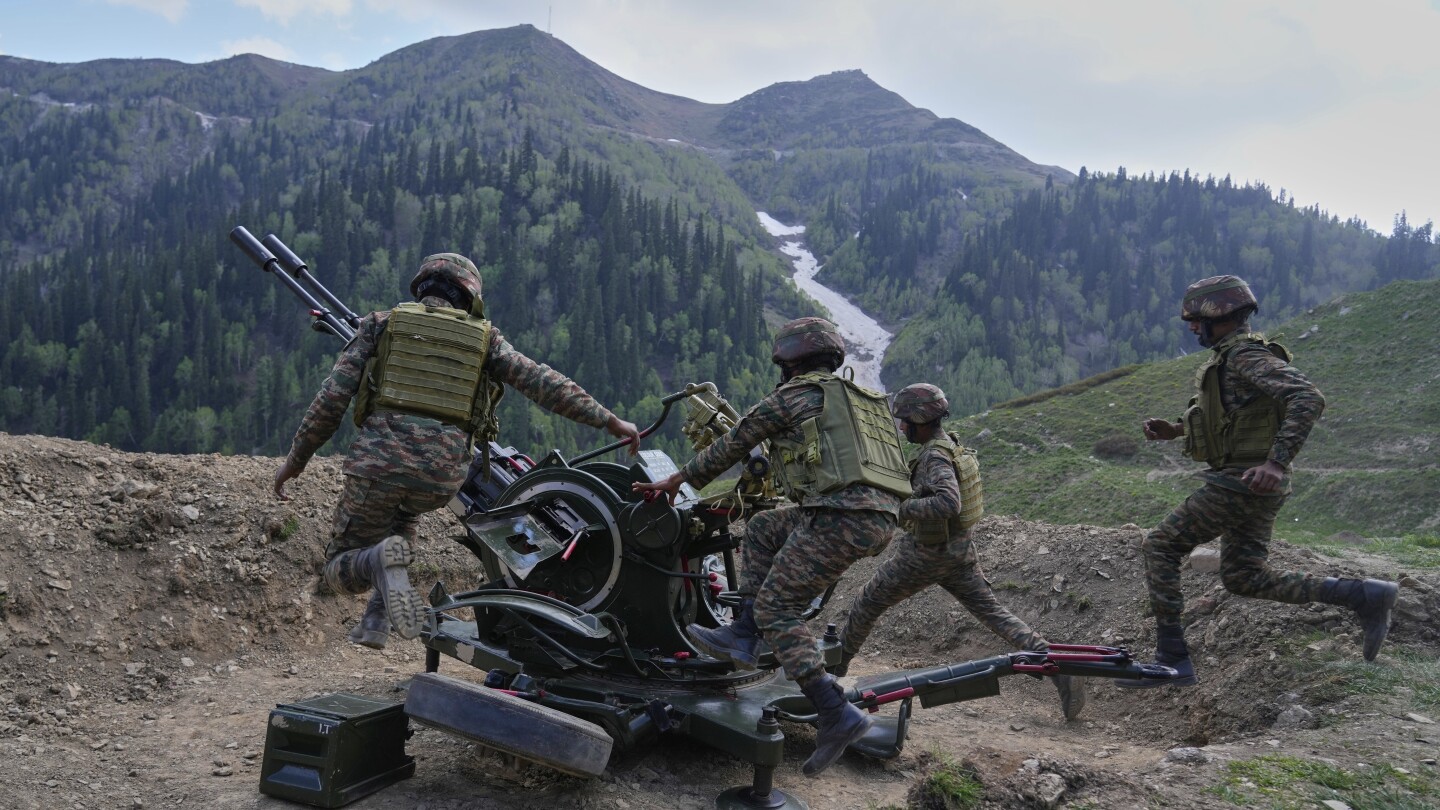 Army performs drill during guided tour of parts of Line of Control in Indian-controlled Kashmir