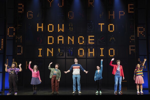 This image released by Vivacity Media Group shows Madison Kopec, center, with the cast during a performance of "How to Dance in Ohio." (Curtis Brown/Vivacity Media Group via AP)
