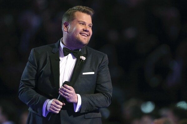 FILE - James Corden hosts at the 60th annual Grammy Awards at Madison Square Garden on Jan. 28, 2018, in New York. The multiple Emmy- and Tony Award-winner who gave the world “Carpool Karaoke” is launching a new weekly show set for early 2024 on SiriusXM called “This Life of Mine with James Corden.” (Photo by Matt Sayles/Invision/AP, File)