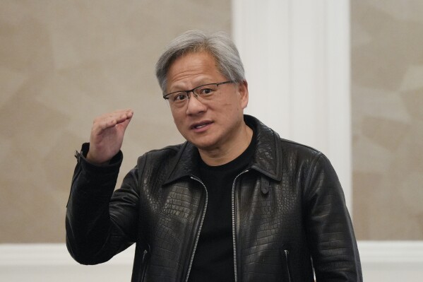 Nvidia CEO and co-founder Jensen Huang attends a media round table event at a hotel in Kuala Lumpur, Malaysia Friday, Dec. 8, 2023. (AP Photo/Vincent Thian)