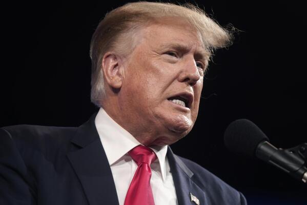 FILE - In this July 11, 2021, file photo former President Donald Trump speaks at the Conservative Political Action Conference (CPAC) in Dallas, Texas. Trump wants a federal judge in Florida to force Twitter to restore his account, which was suspended in January following the attack on the U.S. Capitol. Trump’s attorneys on Friday, Oct. 1,  filed a motion for preliminary injunction against Twitter and its CEO Jack Dorsey. (AP Photo/LM Otero, File)