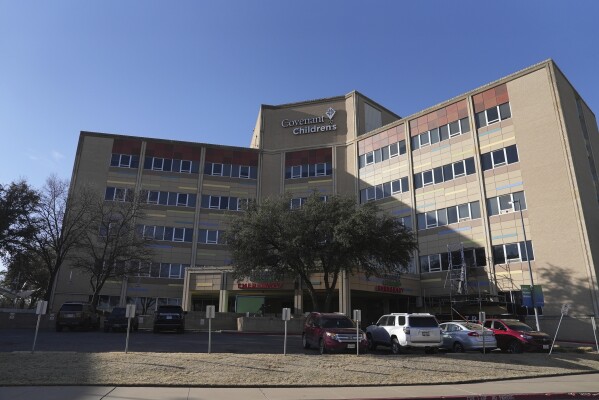 Covenant Children's Hospital is pictured from outside the emergency entrance on Wednesday, Feb. 26, 2025, in Lubbock, Texas. (AP Photo/Mary Conlon)