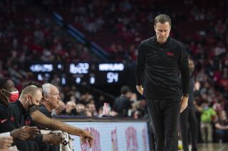 Nebraska coach Fred Hoiberg paces near the bench during the second half of the team's NCAA college basketball game against Maryland on Friday, Feb. 18, 2022, in Lincoln, Neb. (Jaiden Tripi/Lincoln Journal Star via AP)