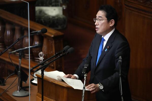 Japanese Prime Minister Fumio Kishida speaks during a Diet session at the lower house of parliament Monday, Jan. 23, 2023, in Tokyo. (AP Photo/Eugene Hoshiko)