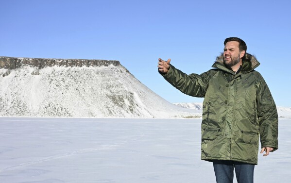 Vice President JD Vance gestures as he tours Pituffik Space Base, March 28, 2025, in Greenland. (Jim Watson/Pool via AP, File)