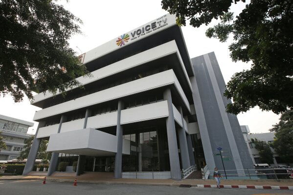 
              The Voice TV station headquarters is seen in Bangkok, Thailand, Wednesday, Feb. 13, 2019. Thailand's telecoms regulator suspended the operating license of Voice TV,  linked to former Prime Minister Thaksin Shinawatra who was ousted in a 2006 coup, citing national security concerns. The National Broadcasting and Telecommunications Commission said two news programs on the station spread information that caused public confusion and divisiveness. (AP Photo/Sakchai Lalit)
            