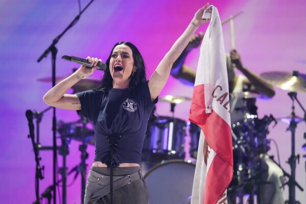 Katy Perry performs during the FireAid benefit concert on Thursday, Jan. 30, 2025, at Intuit Dome in Inglewood, Calif. (Photo by Jordan Strauss/Invision/AP)