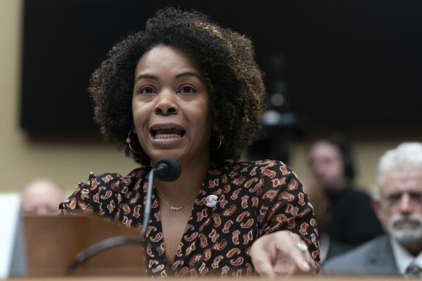FILE - U.S. Center for SafeSport CEO Ju'Riese Colón testifies during The Commission on the State of U.S. Olympics and Paralympics hearing on Capitol Hill in Washington, Wednesday, Sept. 6, 2023. (AP Photo/Jose Luis Magana, File)