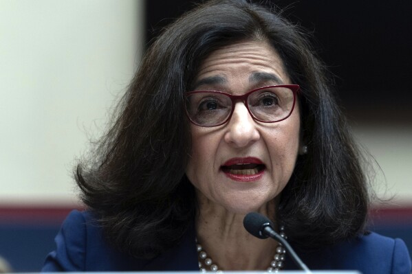 President of Columbia University Nemat Shafik testifies before the House Committee on Education and the Workforce hearing on "Columbia in Crisis: Columbia University's Response to Antisemitism" on Capitol Hill in Washington, Wednesday, April 17, 2024. (AP Photo/Jose Luis Magana)