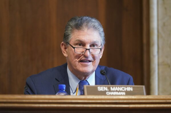 FILE - In this Feb. 24, 2021, file photo, Sen. Joe Manchin, D-W.Va., speaks during a Senate Committee on Energy and Natural Resources hearing on the nomination of Rep. Debra Haaland, D-N.M., to be Secretary of the Interior on Capitol Hill in Washington. (Leigh Vogel/Pool via AP, File)