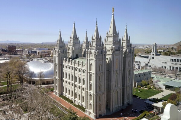 The Salt Lake Temple in Salt Lake City is shown on April 18, 2019. A top Mormon church official learned a former bishop had made a religious confession to details about his relationship with his own daughter when she was a child. Recordings obtained by The Associated Press show that instead of helping prosecutors, the church used a legal playbook that has helped protect itself from sex abuse claims. Today, the former bishop is a free man. (AP Photo/Rick Bowmer, File)