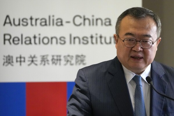 Liu Jianchao, Minister of the International Department of the Central Committee of the Communist Party of China, delivers an address at University of Technology Sydney, in Sydney, Australia, Tuesday, Nov. 28, 2023. (AP Photo/Mark Baker)