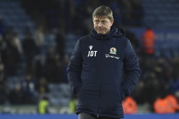 FILE - Jon Dahl Tomasson walks on the pitch at the end of the English FA Cup fifth round soccer match between Leicester City and Blackburn Rovers at King Power stadium in Leicester, England, Tuesday, Feb. 28, 2023. Former Denmark striker Jon Dahl Tomasson has been hired as the first foreign-born coach of Sweden鈥檚 men鈥檚 national team. The 47-year-old Tomasson recently left his role as manager of second-tier English team Blackburn. (AP Photo/Rui Vieira, File)