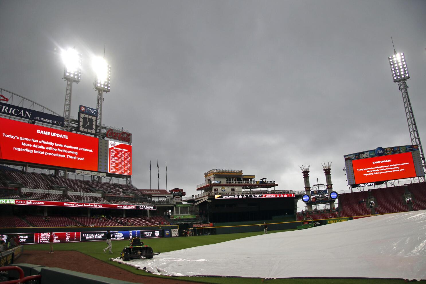 Reds-Pirates rained out. The game will be made up as part of a