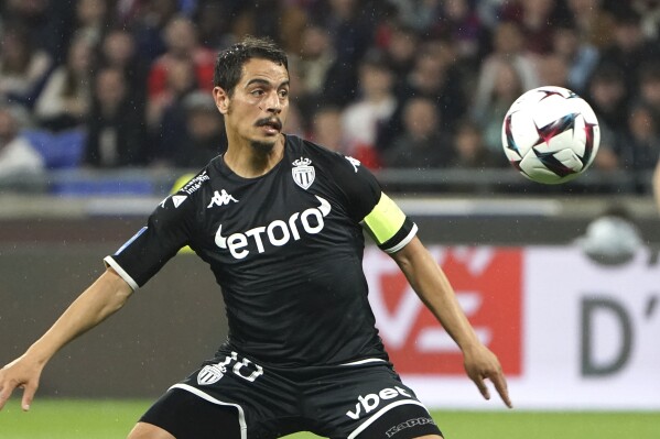 Monaco's Wissam Ben Yedder in action during the French League One soccer match between Lyon and Monaco at the Groupama stadium, in Decines, near Lyon, France, Friday, May 19, 2023. (AP Photo/Laurent Cipriani, File)