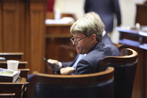 South Carolina Sen. Luke Rankin, R-Myrtle Beach, listens to the Senate debate how to change how judges are brought up for election on Thursday, March 14, 2024, in Columbia, S.C. (AP Photo/Jeffrey Collins)