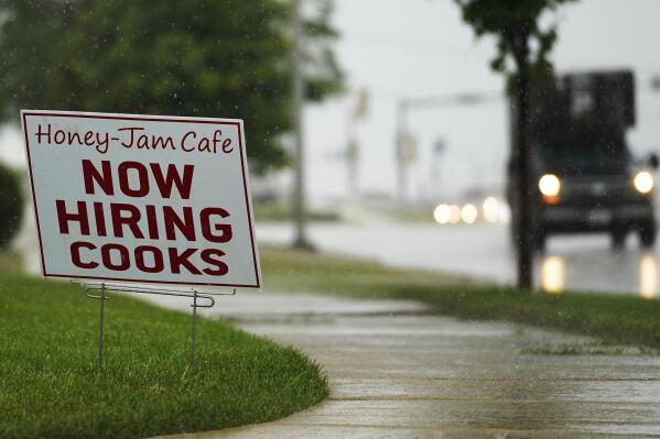 A hiring sign is shown in Downers Grove, Ill., Thursday, June 24, 2021. The number of Americans collecting unemployment benefits slid last week, another sign that the job market continues to recover rapidly from the coronavirus recession.
Jobless claims dropped by 24,000 to 400,000 last week, the Labor Department reported Thursday, July 29, 2021. (AP Photo/Nam Y. Huh, File)