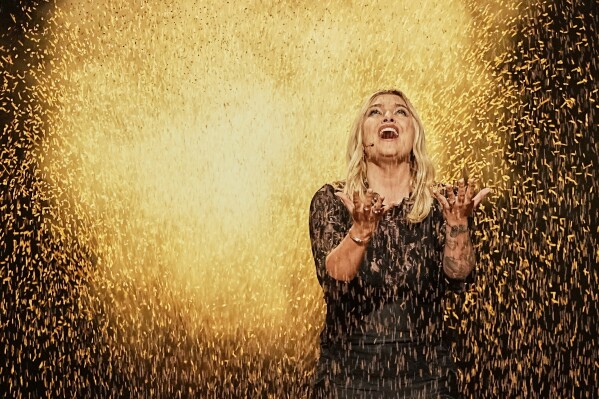 Louane from France performs the song "maman" during the Grand Final of the 69th Eurovision Song Contest, in Basel, Switzerland, Saturday, May 17, 2025. (AP Photo/Martin Meissner)