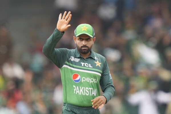 Pakistan's captain Babar Azam gestures during the Asia Cup cricket match between India and Pakistan in Colombo, Sri Lanka, Sunday, Sept.10, 2023. (AP Photo/Eranga Jayawardena)