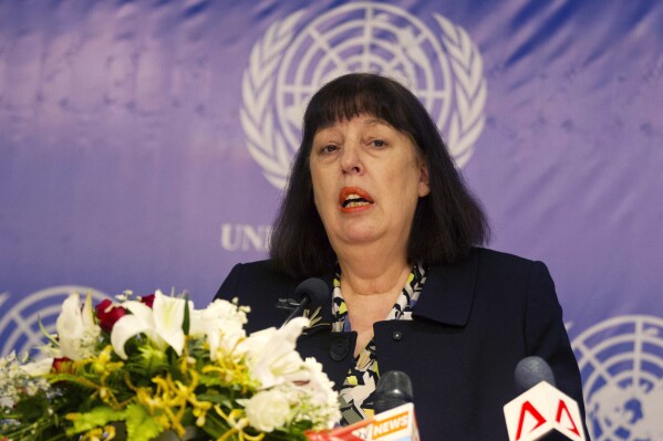 FILE - United Nation's special representative for children and armed conflict, Virginia Gamba, speaks during a press conference, in Yangon, Myanmar, Tuesday, May 29, 2018, her first visit to the country. Gamba, the United Nations envoy charged with reporting on violations against children in conflicts around the world said Thursday, June 13, 2024, that first and foremost she is worried about what’s happening to youngsters in war-torn Sudan, followed by Congo and Haiti. (AP Photo/Thein Zaw, File)