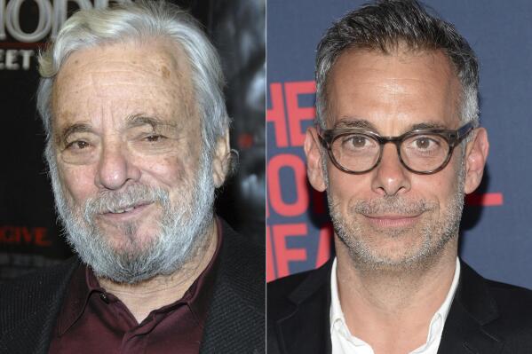 Composer Stephen Sondheim appears at the premiere of "Sweeney Todd: The Demon Barber of Fleet Street" in New York on Dec. 3, 2007, left, and Joe Mantello appears the premiere of HBO Films' "The Normal Heart" in New York on May 12, 2014. Sondheim's last musical “Here We Are” — once known as “Square One” — will begin performances this September at The Shed’s Griffin Theater with a book by David Ives, best known for the play “Venus in Fur.” Mantello will direct. (AP Photo)