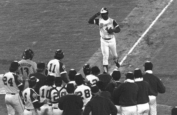Atlanta Braves 44: Hank Aaron's number painted on the field