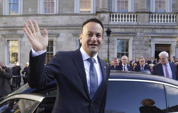 Newly elected Prime Minister Leo Varadkar leaves Leinster House in Dublin, Ireland, Saturday Dec. 17, 2022. Leo Varadkar is returning for a second term as Ireland’s prime minister as part of a job-sharing deal made by the country’s coalition government. (Brian Lawless/PA via AP)
