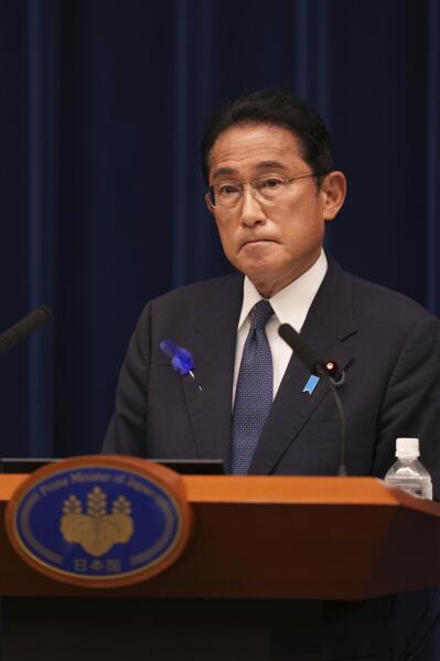 Japan's Prime Minister Fumio Kishida delivers a speech at his official residence in Tokyo Thursday, July 14, 2022. Kishida blamed inadequate police security for the death of former leader Shinzo Abe, who was shot while giving an outdoor campaign speech. (Zhang Xiaoyu/Pool Photo via AP)