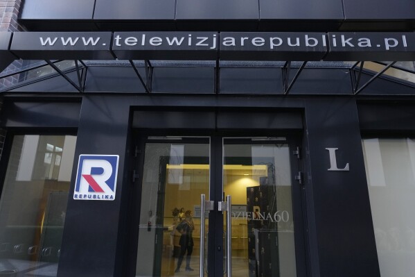 The headquarters of the right-wing television broadcaster TV Republika in Warsaw, Poland, on Friday Jan. 5, 2023. Commentators who joked during the station's on air programming that migrants should be sent to Auschwitz or be tattooed or microchipped like dogs have prompted widespread outrage, including an investigation by prosecutors and companies pulling ads from the broadcaster. (AP Photo/Czarek Sokolowski)