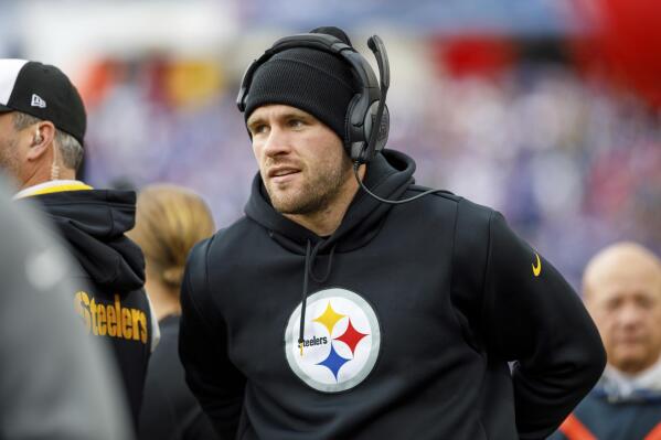 FILE - Pittsburgh Steelers linebacker T.J. Watt (90) looks on before an NFL football game, Sunday, Oct. 9, 2022, in Orchard Park, NY. Watt returned to practice this week after tearing his left pectoral in Week 1 against Cincinnati and didn't rule out playing on Sunday, Oct. 30, in Philadelphia. (AP Photo/Matt Durisko, File)